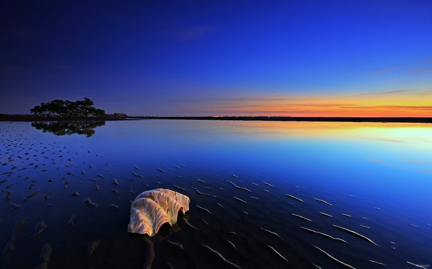 蔚蓝海面夕阳唯美风景壁纸图片