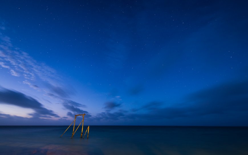 静谧星空大海 沙滩夜景风景图片壁纸