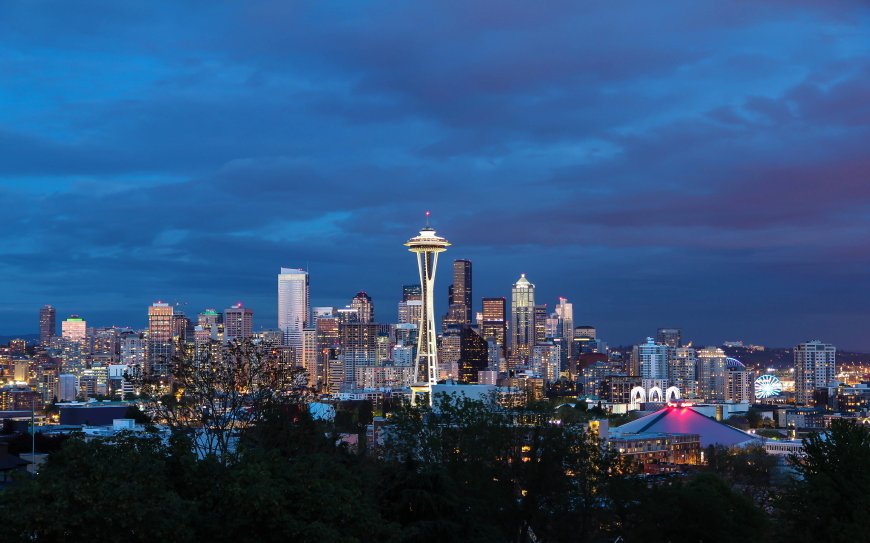 西雅图炫丽城市夜景风景壁纸