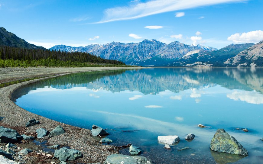 蓝天白云 群山湖泊倒影自然风景壁纸