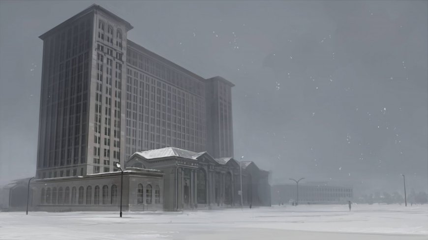 建筑-雪灰色-背景-城市景观-插画壁纸