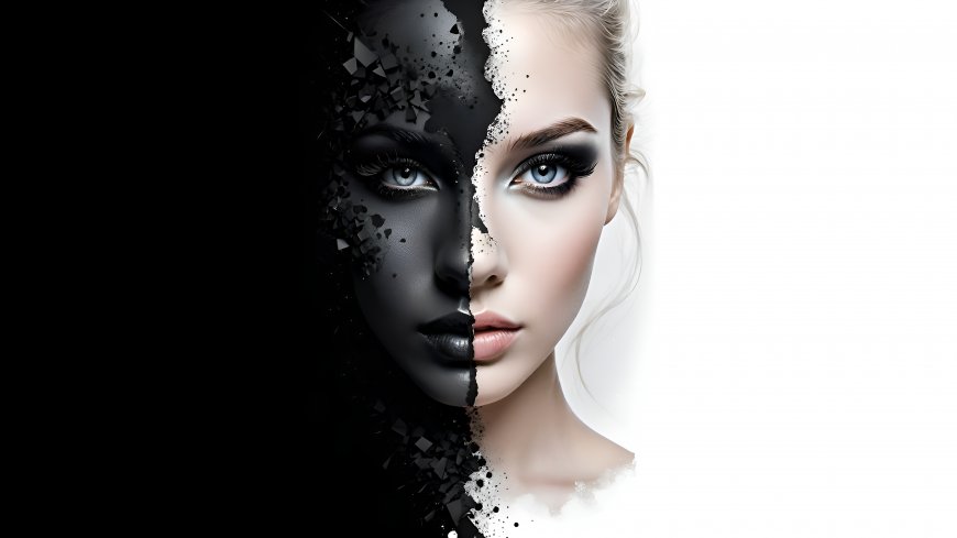 女性 蓝眼睛 人工智能艺术 黑色 白色 电脑壁纸