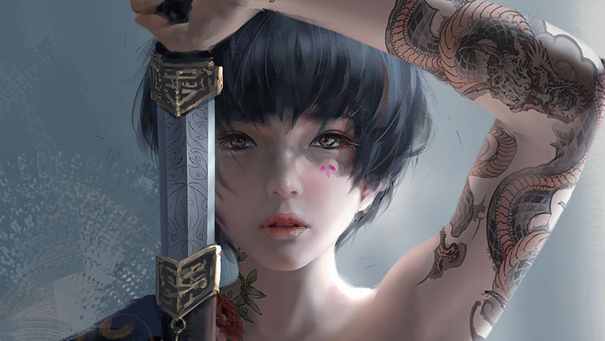 鬼刀海琴烟冰公主短发拔剑漫画原画壁纸