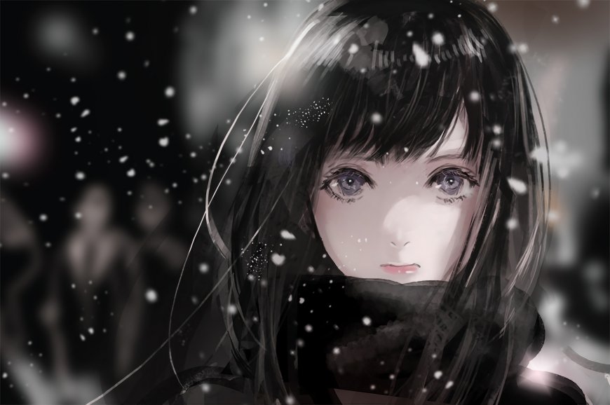 二次元雪中的长发女孩动漫卡通壁纸