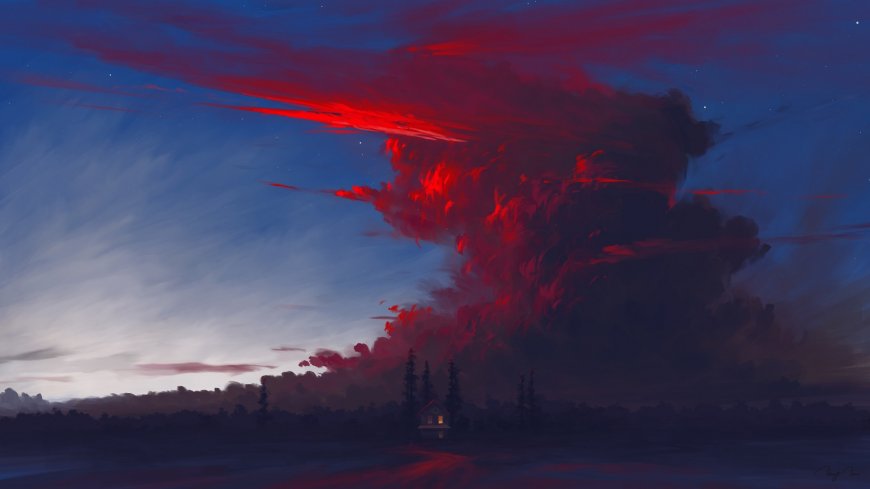 火红云彩动漫主题背景壁纸