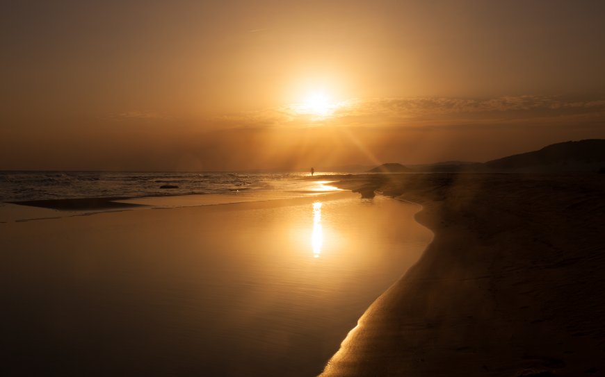 唯美夕阳下的沙滩 海岸线壁纸