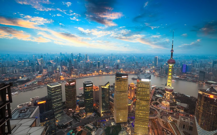 鸟瞰上海城市夜景壁纸