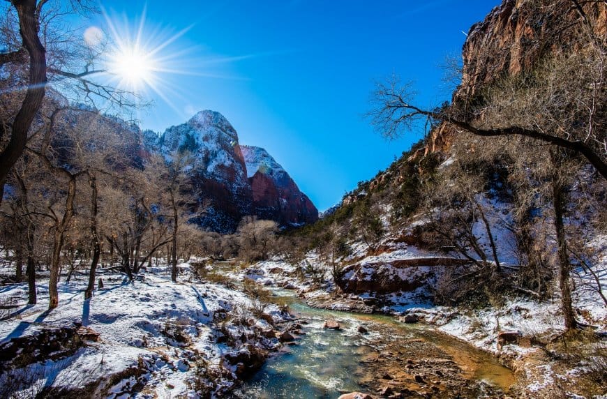 山谷河流雪地森林风景壁纸图片