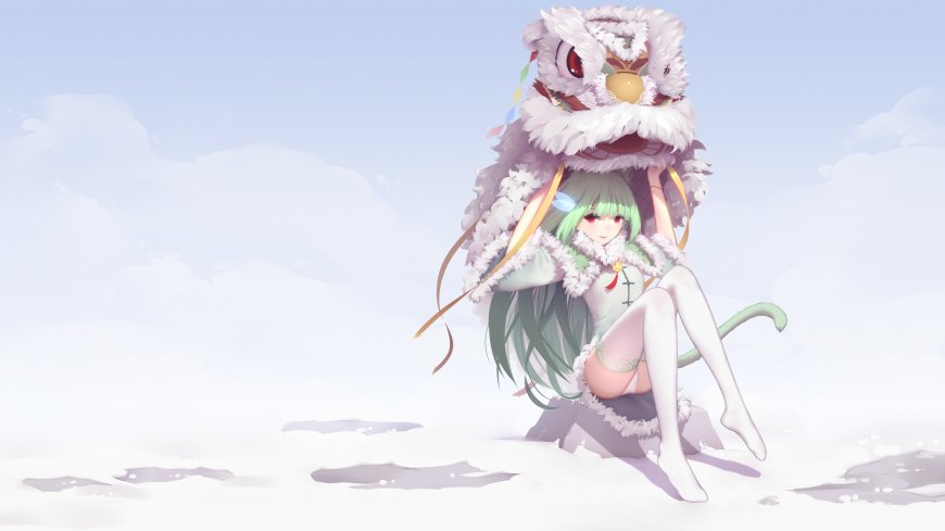 二次元白腿袜舞狮少女壁纸