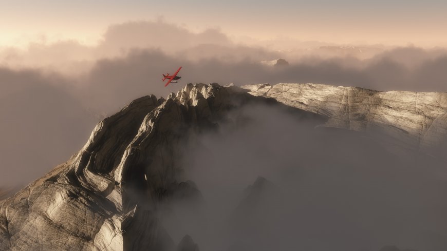 山峦 红色飞机 云雾图片壁纸