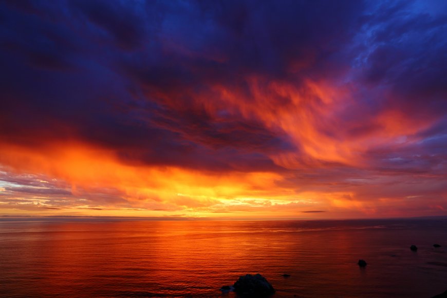 海面夕阳 火烧云风景壁纸