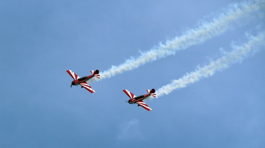 蓝天空中飞行表演壁纸