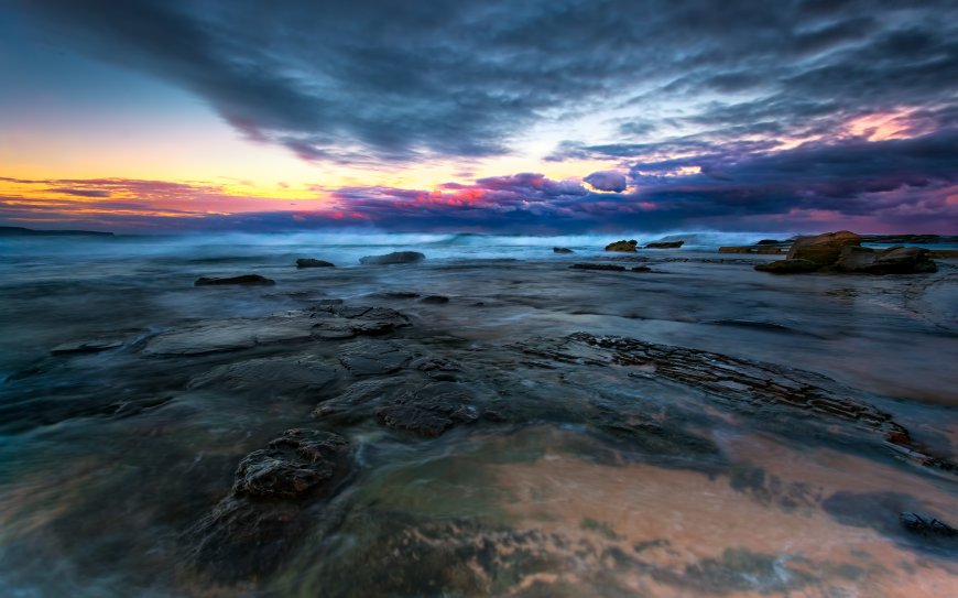 唯美夕阳云彩 大海海岸风景壁纸