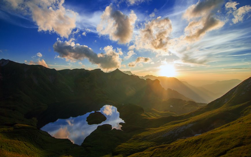 蓝天白云 艳丽阳光山水湖泊自然风景壁纸