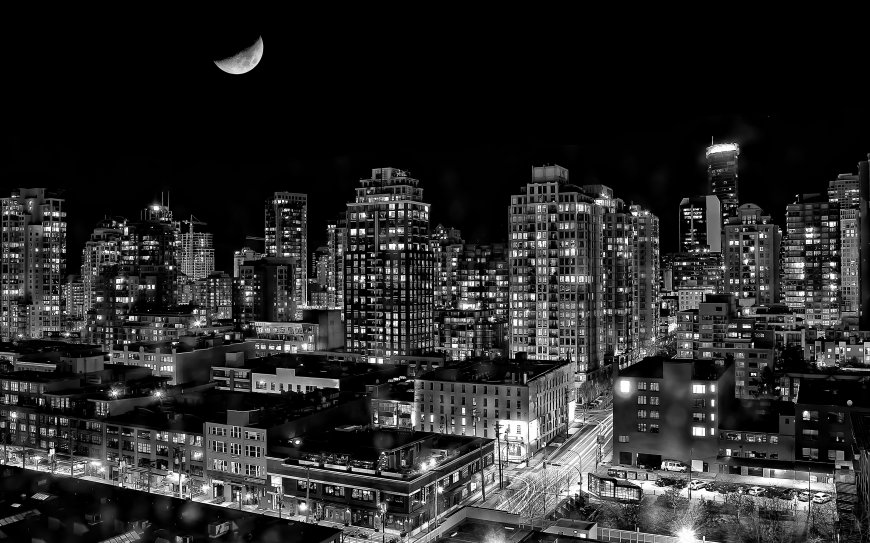 夜晚道路 月球 城市夜景风景壁纸