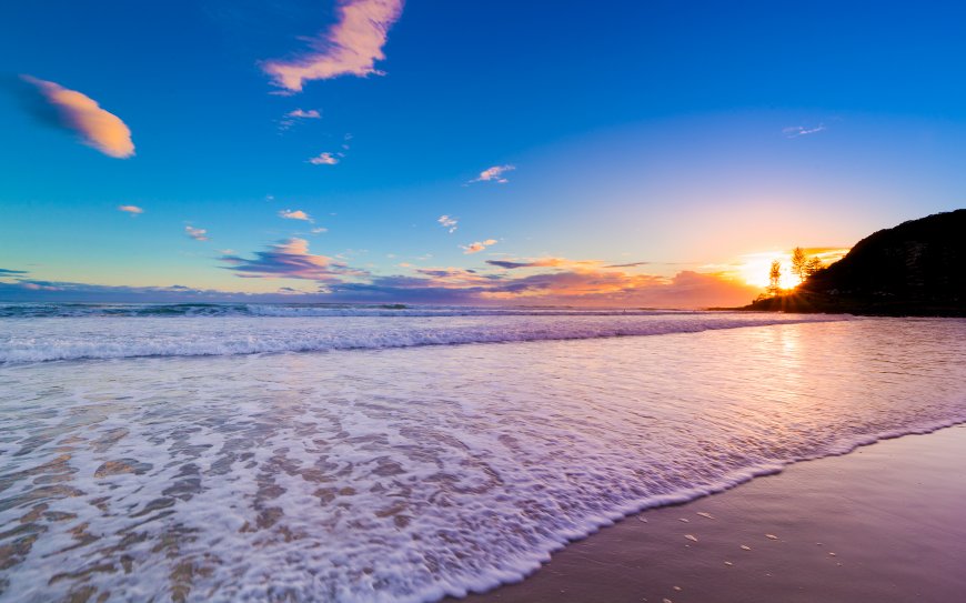 唯美蓝天白云 海滩夕阳风景壁纸