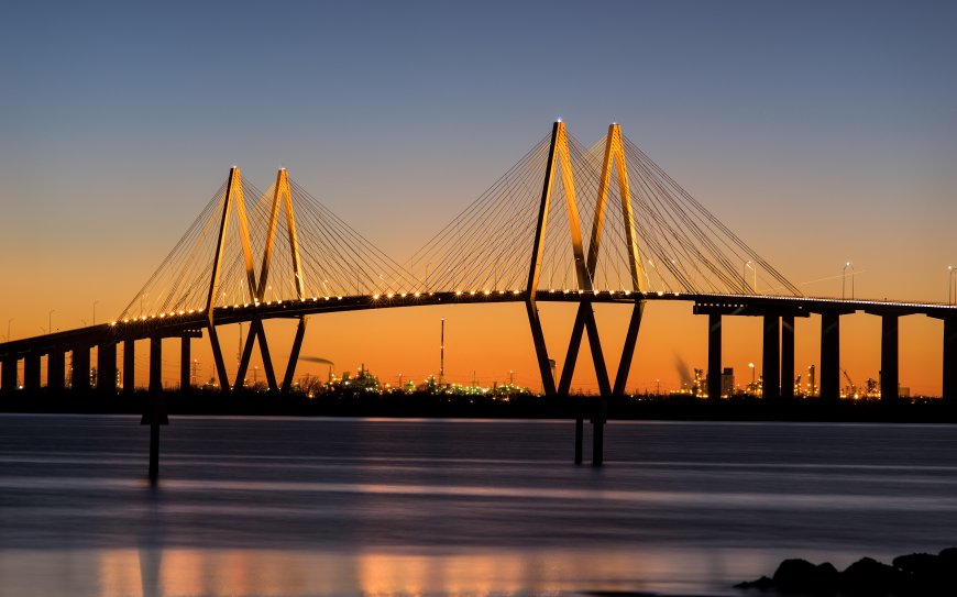夕阳下的跨海大桥夜景风景壁纸