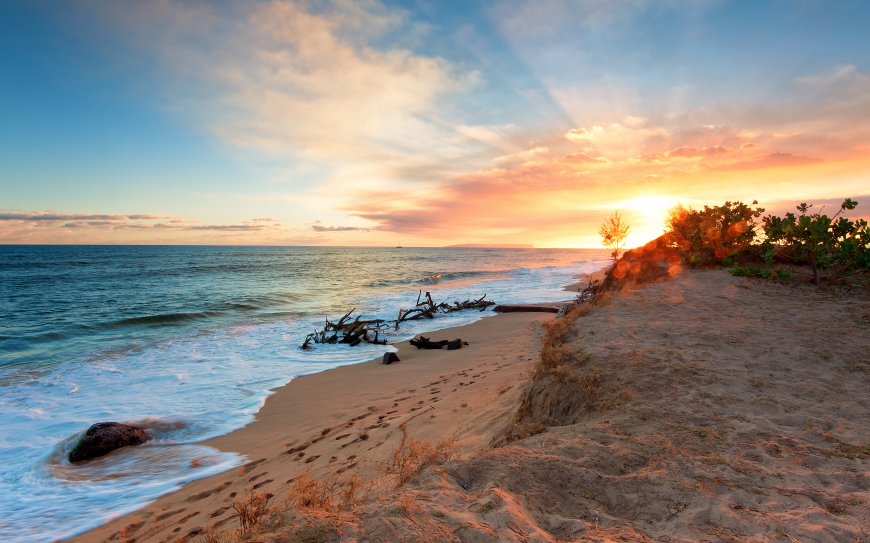 唯美海岸沙滩夕阳风景壁纸