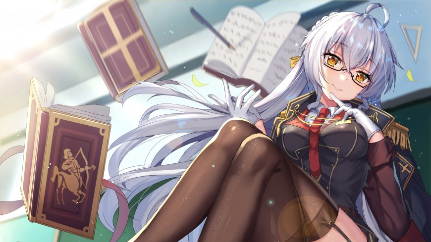 二次元白发黑丝眼镜少女动漫壁纸