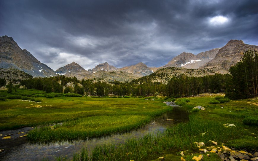 山川林地河流小溪 绿茵草地风景壁纸