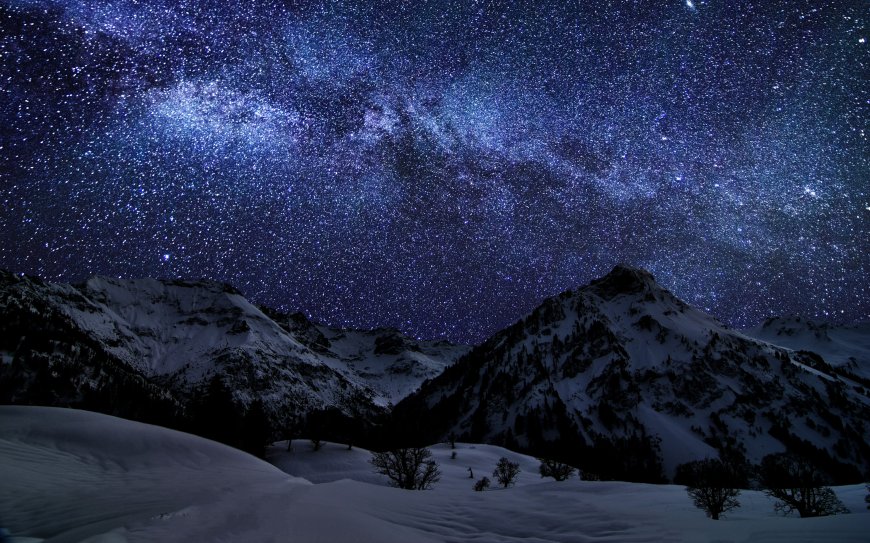 雪山夜景星空背景图片壁纸
