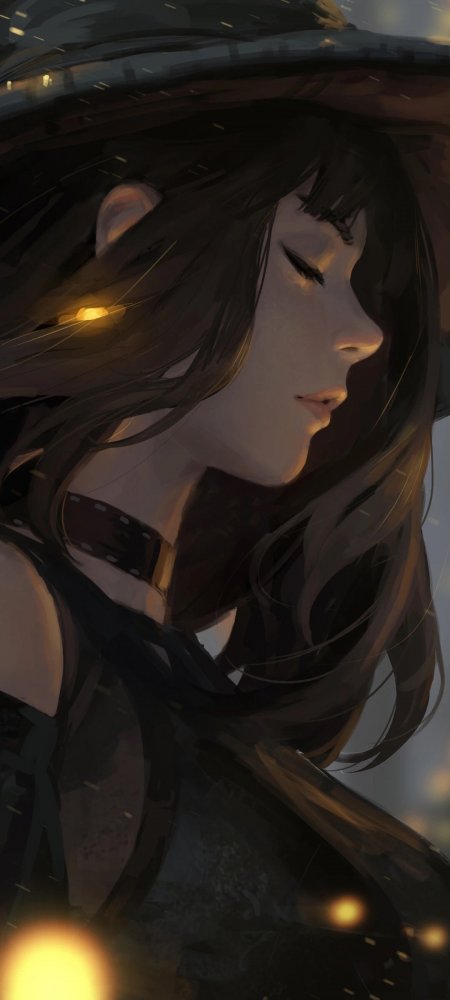 带帽子的长发女孩动漫插画壁纸