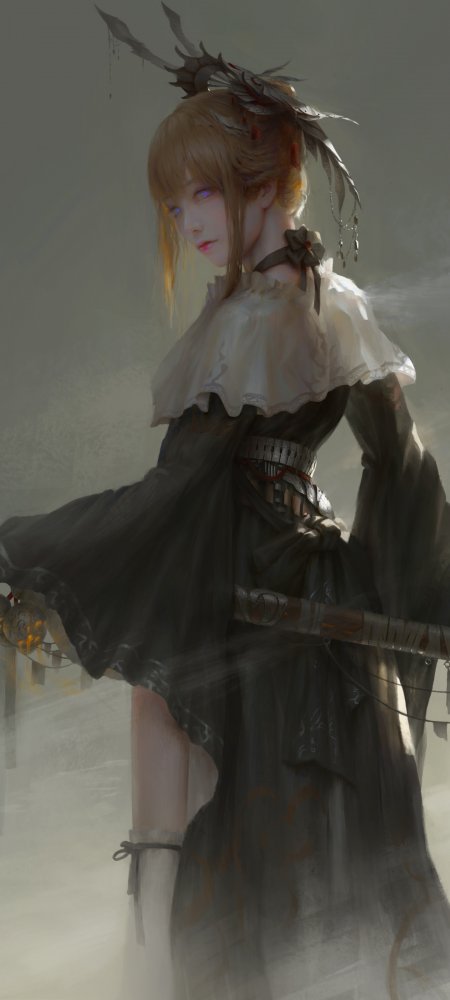 带剑的女孩二次元插画