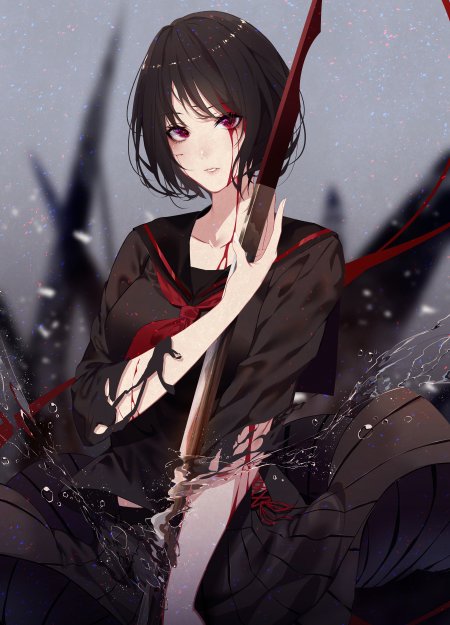 二次元红眼短发女孩卡通
