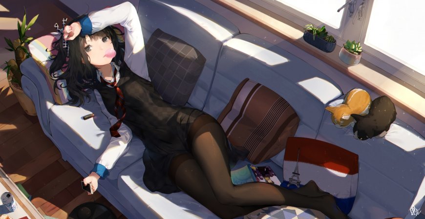 二次元女孩 猫咪动漫桌面壁纸