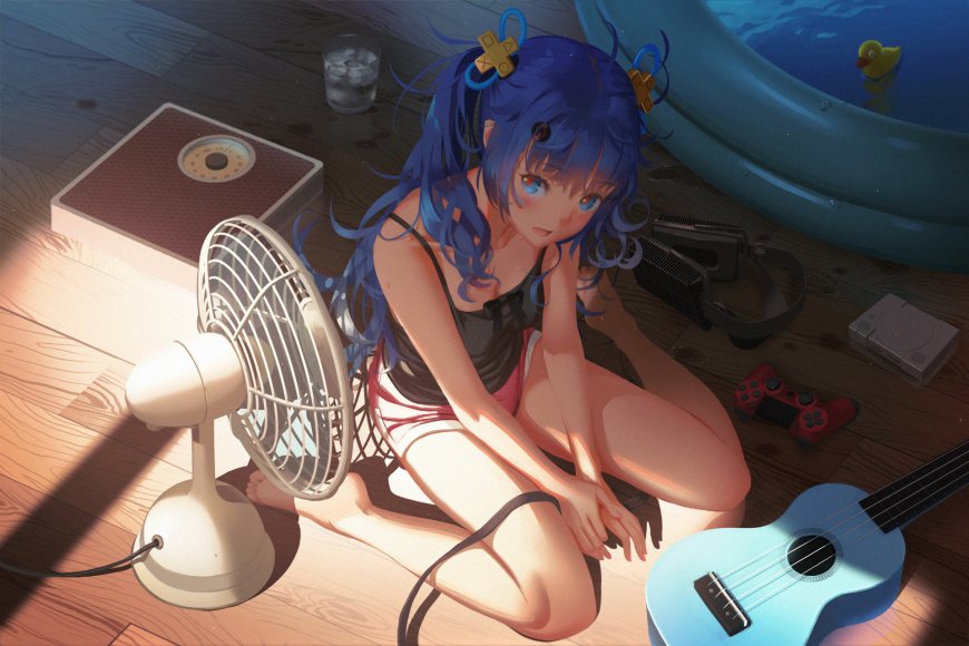 二次元蓝发吉他少女壁纸
