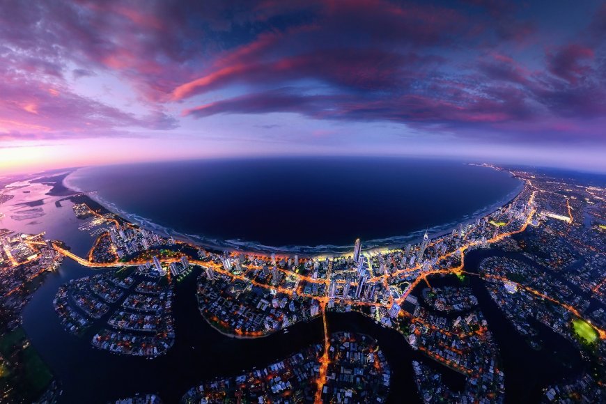 海湾城市俯瞰全景夜景壁纸