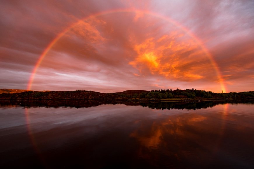 湖泊夕阳彩虹美景壁纸