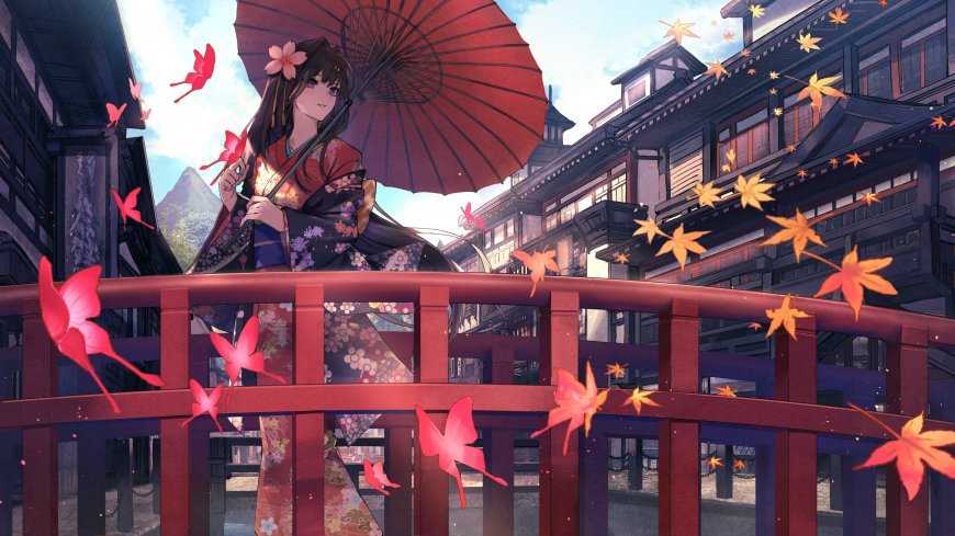 枫叶 女孩动漫唯美壁纸