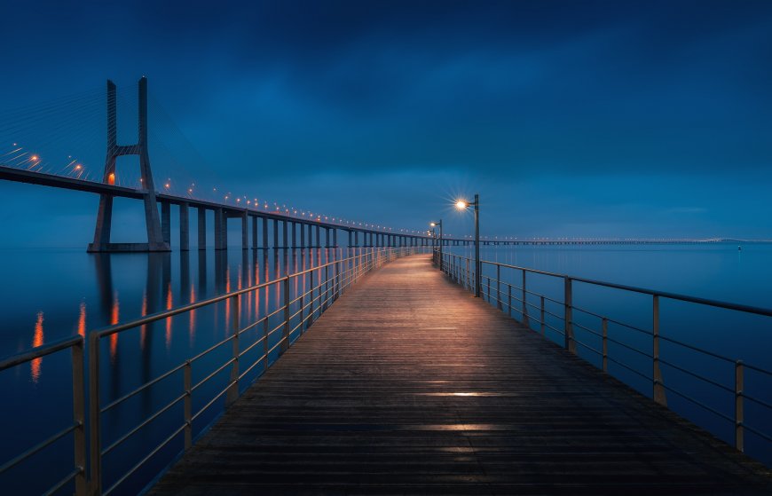 寂静海面 跨海大桥夜景壁纸