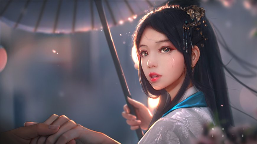 拿伞的女孩动漫插画壁纸
