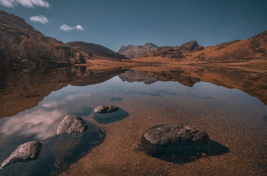 寂静山水湖泊 岩石风景壁纸