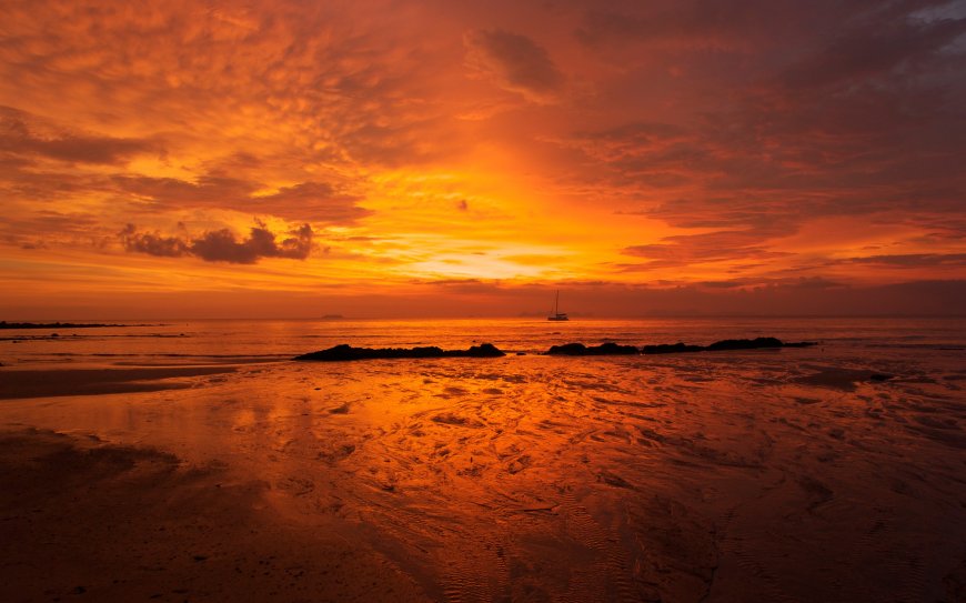 夕阳黄昏海滩风景壁纸