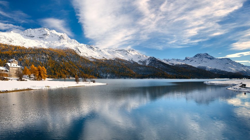 雪山 河流 蓝天风景图片壁纸