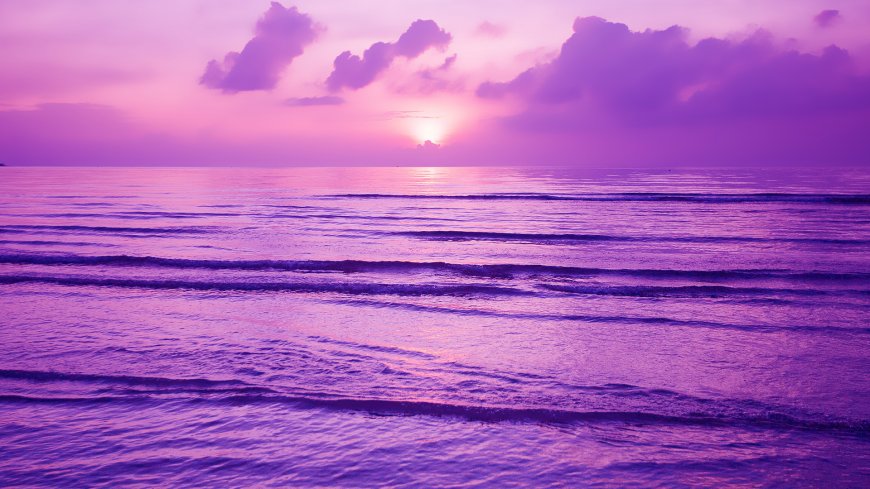 紫色天空 大海海浪风景壁纸