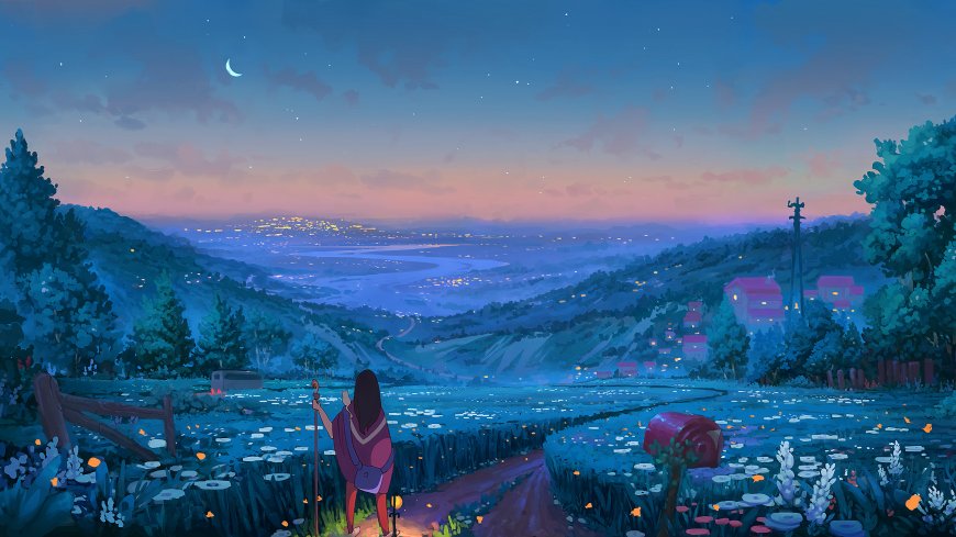 小女孩山野动漫插画风景桌面壁纸