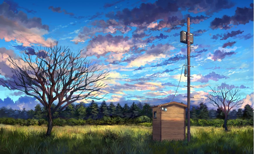 草地 蓝天 云海 风景插画壁纸