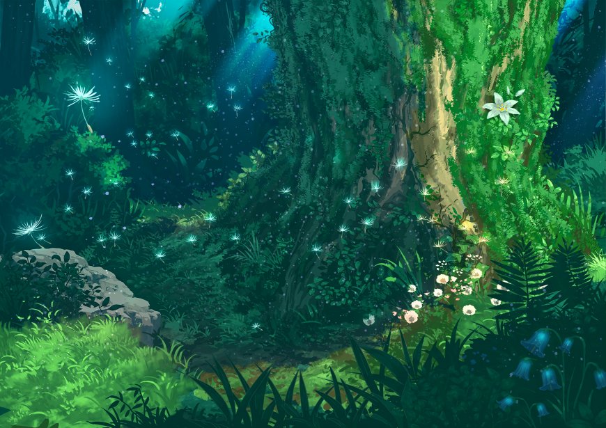 翡翠的森林唯美插画壁纸