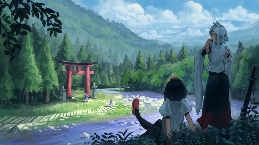 日式森林动漫人物插画壁纸