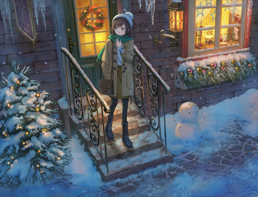 冬季圣诞节可爱女孩插画壁纸