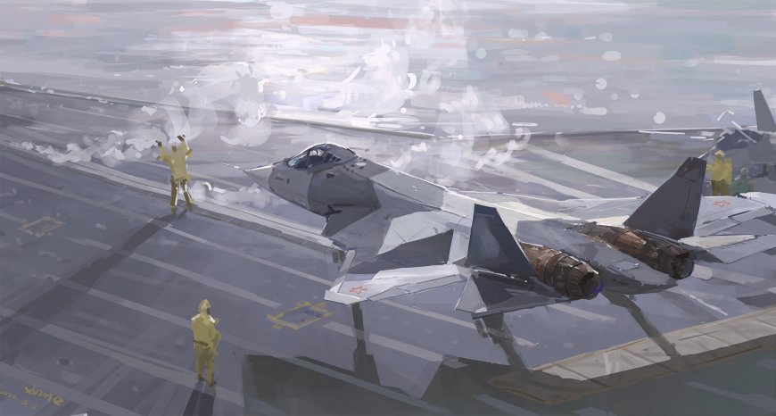 动漫手绘战斗机起飞插画壁纸