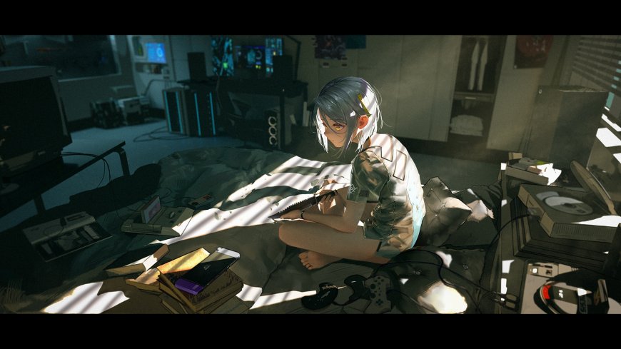 短发女孩 室内 匕首 阳光 插图壁纸