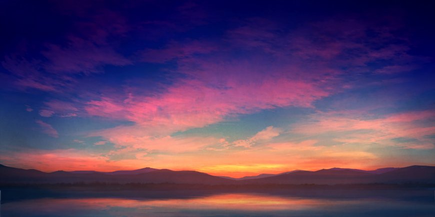 夕阳湖泊唯美风景壁纸