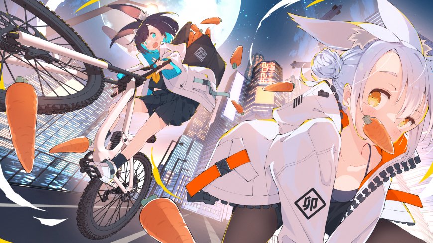 骑车奔跑的兔子少女插图壁纸