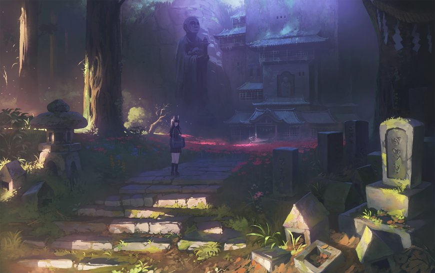 女孩 寺庙动漫壁纸