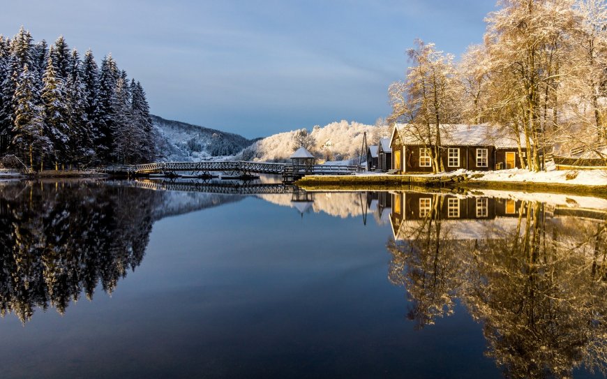 冬季湖泊倒影自然景观壁纸